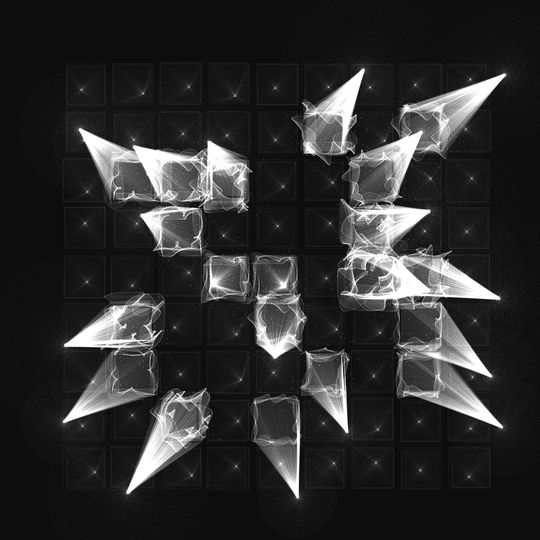 A rigid 9x9 grid of lightly-outlined squares in darkness, each containing the hint of a dim light source within. About half of the squares are emitting a powerful cone of light directly outwards with swirling particles and waves of energy, which has now escaped its confines.